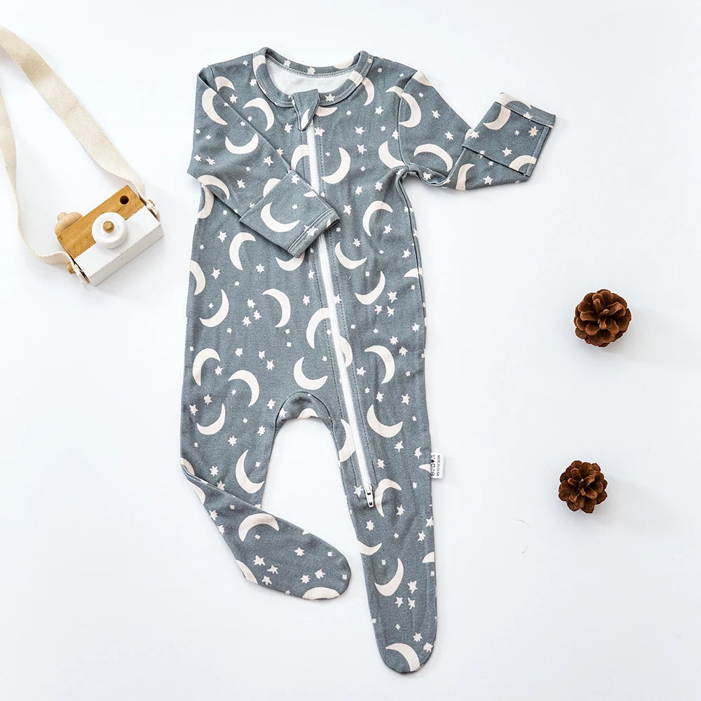 Bamboo Cotton Long Sleeve Baby Footed Pajama Jumpsuit