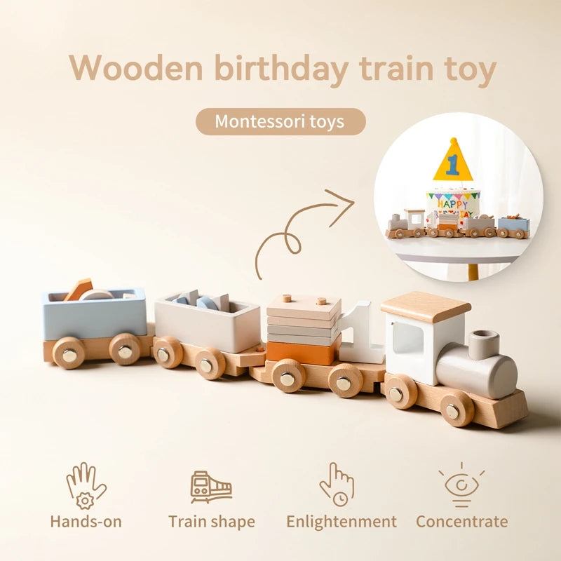 Wooden Train Montessori Educational Trolley Toys 