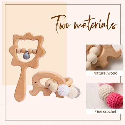  Wooden  Animal Rattle and Bracelet Teether