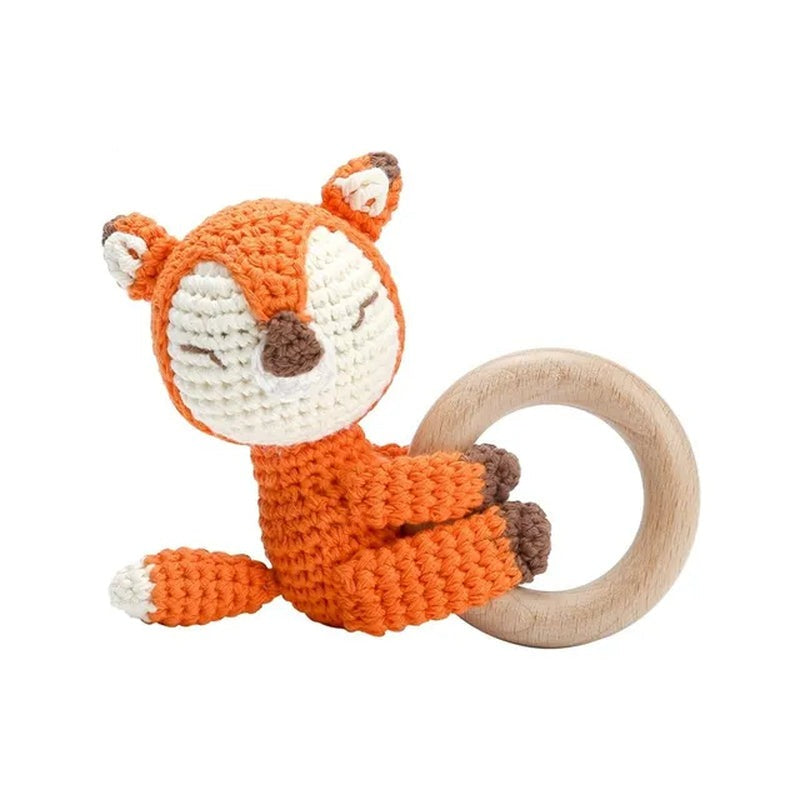 1PCS Cute Baby Toy Cartoon Crochet Animal Rattle New DIY Beech Wood Bracelet BPA Free Baby Teether Newborn Educational Toy Gifts