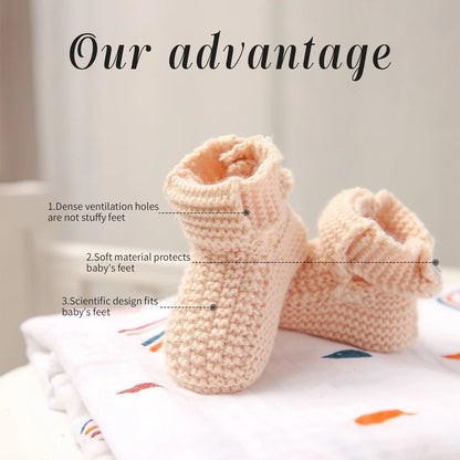 1 Pairs Unisex Newborn First Walkers Cute Crib Shoes Girl Boy Handmade Knit Sock Shoes Baby Crochet Knit Toddler Shoes Infant