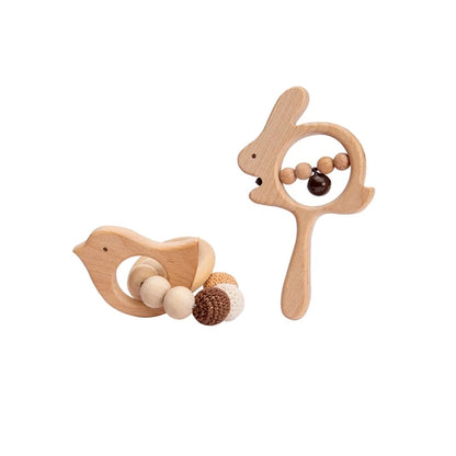  Wooden  Animal Rattle and Bracelet Teether