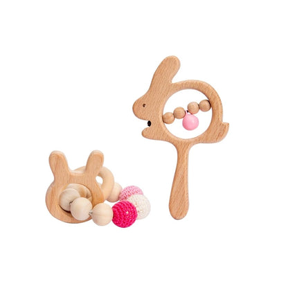  Wooden  Animal Rattle and Bracelet Teether