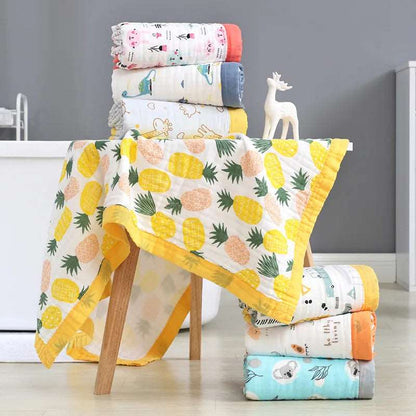 Baby Blanket Cotton 6 Layers Newborn Swaddle Blanket Cartoon High-Density Breathable Children'S Blanket