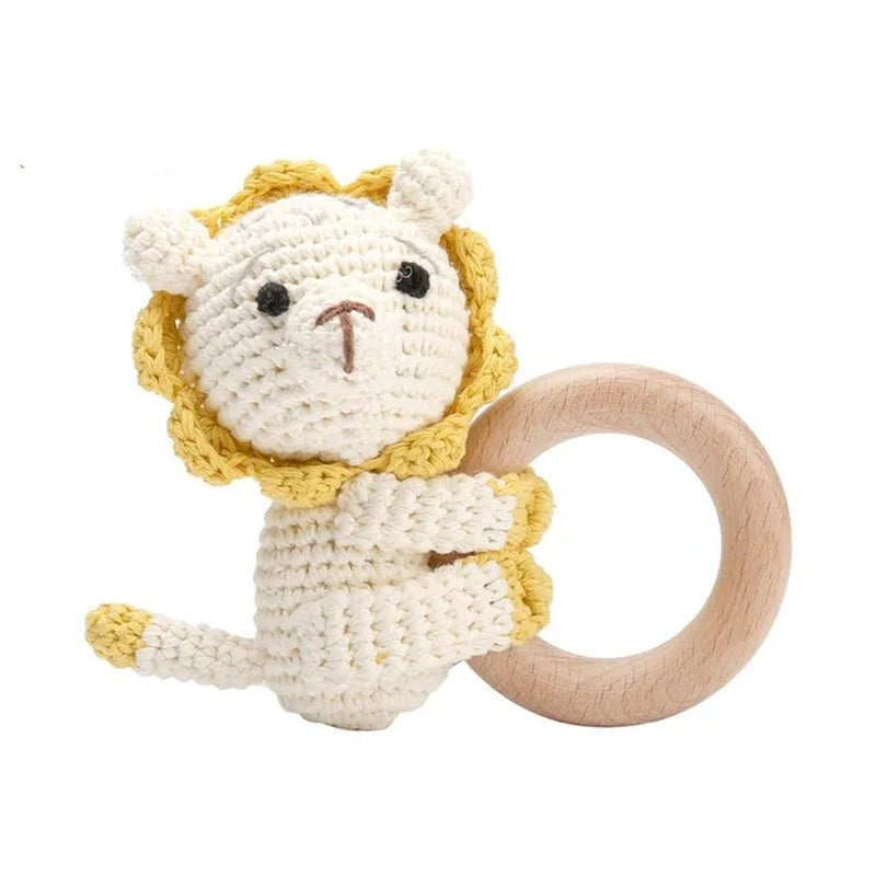 1PCS Cute Baby Toy Cartoon Crochet Animal Rattle New DIY Beech Wood Bracelet BPA Free Baby Teether Newborn Educational Toy Gifts