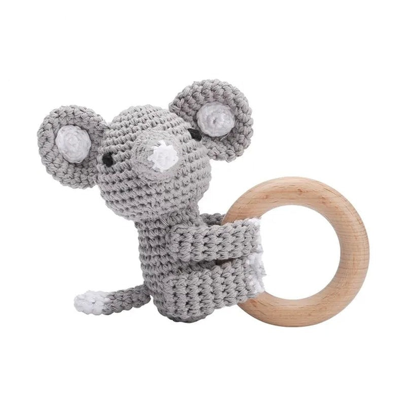 1PCS Cute Baby Toy Cartoon Crochet Animal Rattle New DIY Beech Wood Bracelet BPA Free Baby Teether Newborn Educational Toy Gifts