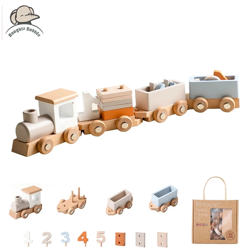 Wooden Train Montessori Educational Trolley Toys 