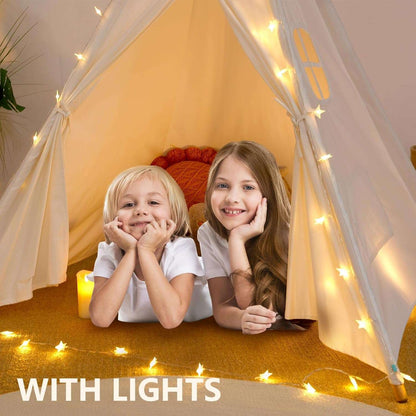 Teepee Tent for Kids with Carry Case, Natural Canvas Teepee Play Tent, Toys for Girls/Boys Indoor & Outdoor Playing (White Teepee Tent)