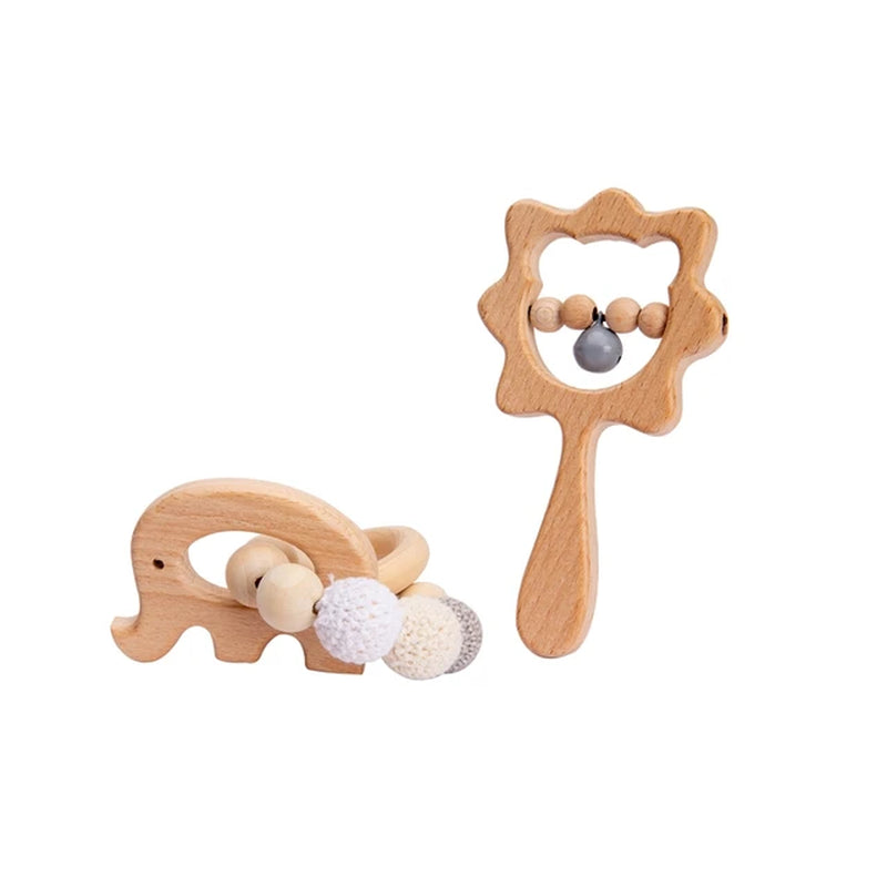  Wooden  Animal Rattle and Bracelet Teether