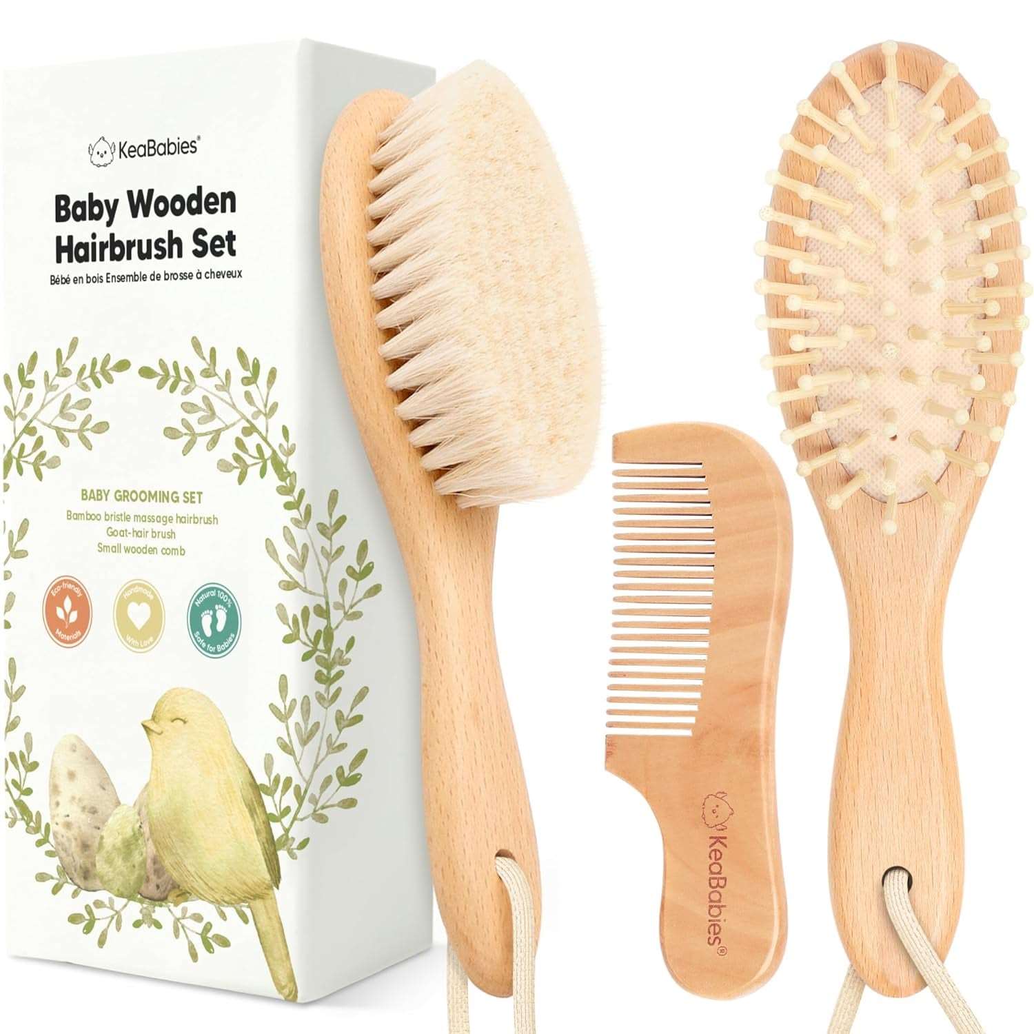 Baby Hair Brush and Comb Set for Newborn - Wooden Baby Hair Brush Set with Soft Goat Bristle, Baby Brush Set for Newborns, Baby Brush and Comb Set Girl,Toddler Cradle Cap Brush (Oval, Walnut)