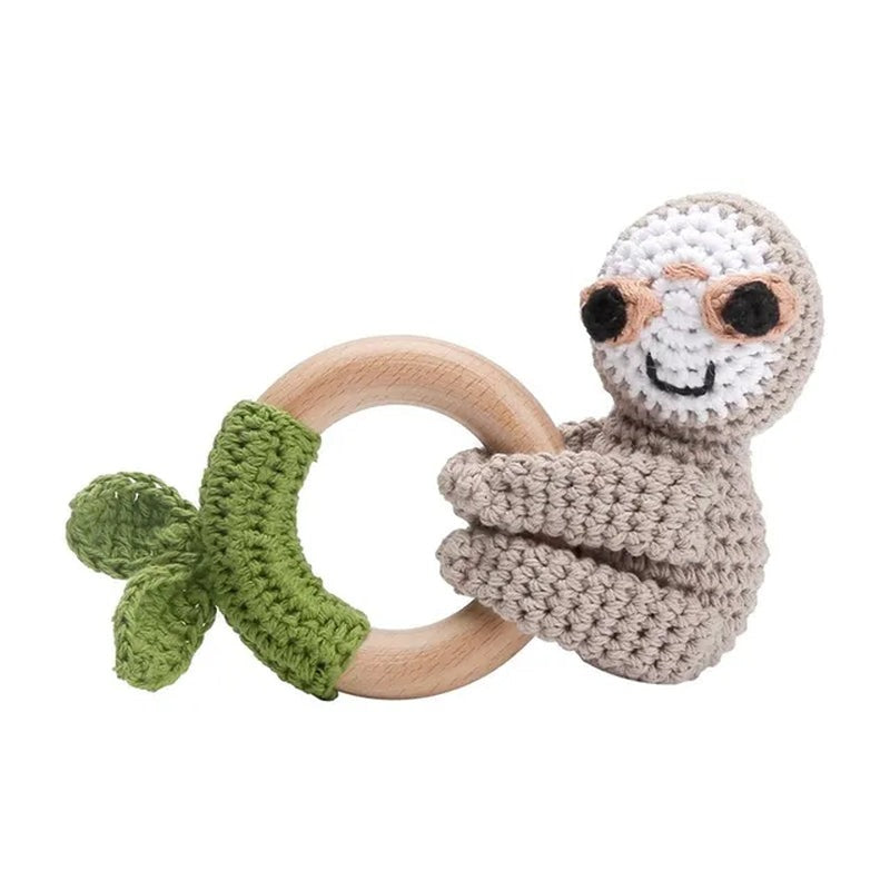 1PCS Cute Baby Toy Cartoon Crochet Animal Rattle New DIY Beech Wood Bracelet BPA Free Baby Teether Newborn Educational Toy Gifts