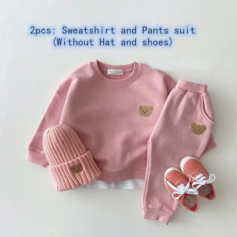 Toddler Outfits Baby Boy Tracksuit Cute Bear Head Embroidery Sweatshirt and Pants 2Pcs Sport Suit Fashion Kids Girls Clothes Set