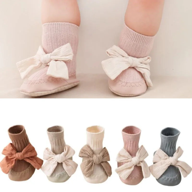 Spring Autumn Baby Girls Socks Newborn Baby Bowknot Socks Infant Baby Socks anti Slip Soft Cotton Floor Sock Shoes