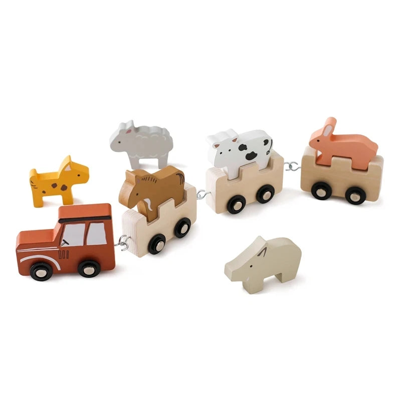 Wooden Train Montessori Educational Trolley Toys 