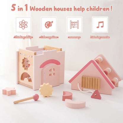 Baby Wooden Constructor Toys House Building Blocks Montessori Educational Toys Children Stacking Wooden Blocks Baby Accessories