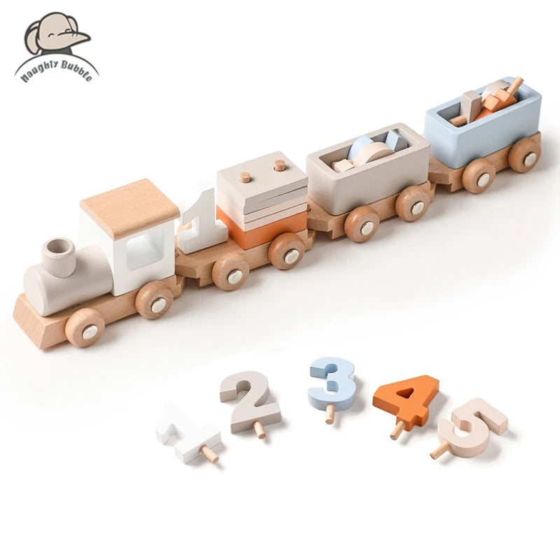 Wooden Train Montessori Educational Trolley Toys 