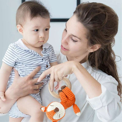 1PCS Cute Baby Toy Cartoon Crochet Animal Rattle New DIY Beech Wood Bracelet BPA Free Baby Teether Newborn Educational Toy Gifts