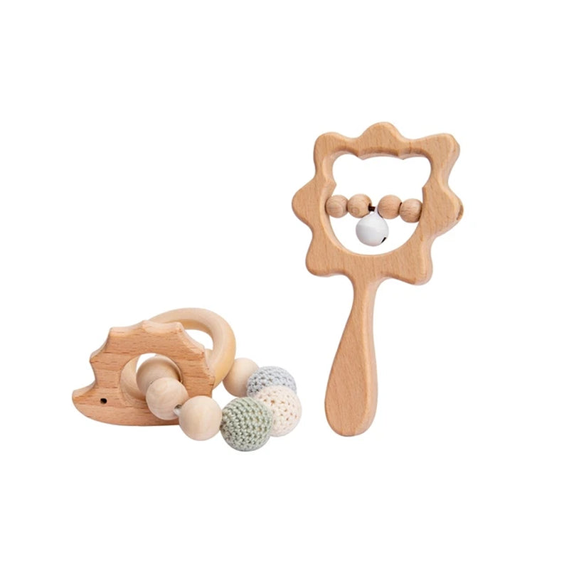  Wooden  Animal Rattle and Bracelet Teether