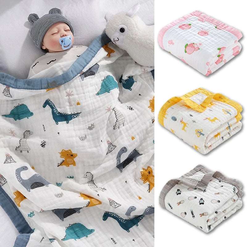 Baby Blanket Cotton 6 Layers Newborn Swaddle Blanket Cartoon High-Density Breathable Children'S Blanket