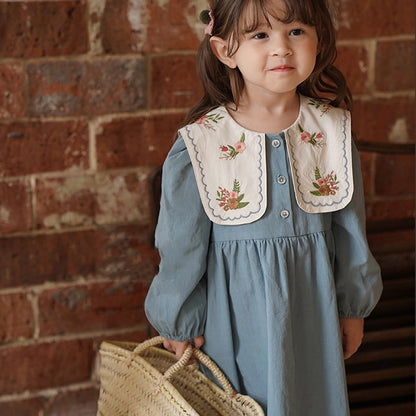 Flower embroidery cotton girls dresses