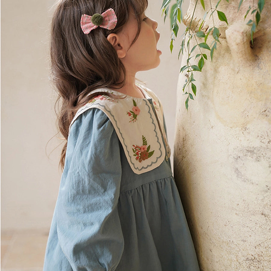 Flower embroidery cotton girls dresses