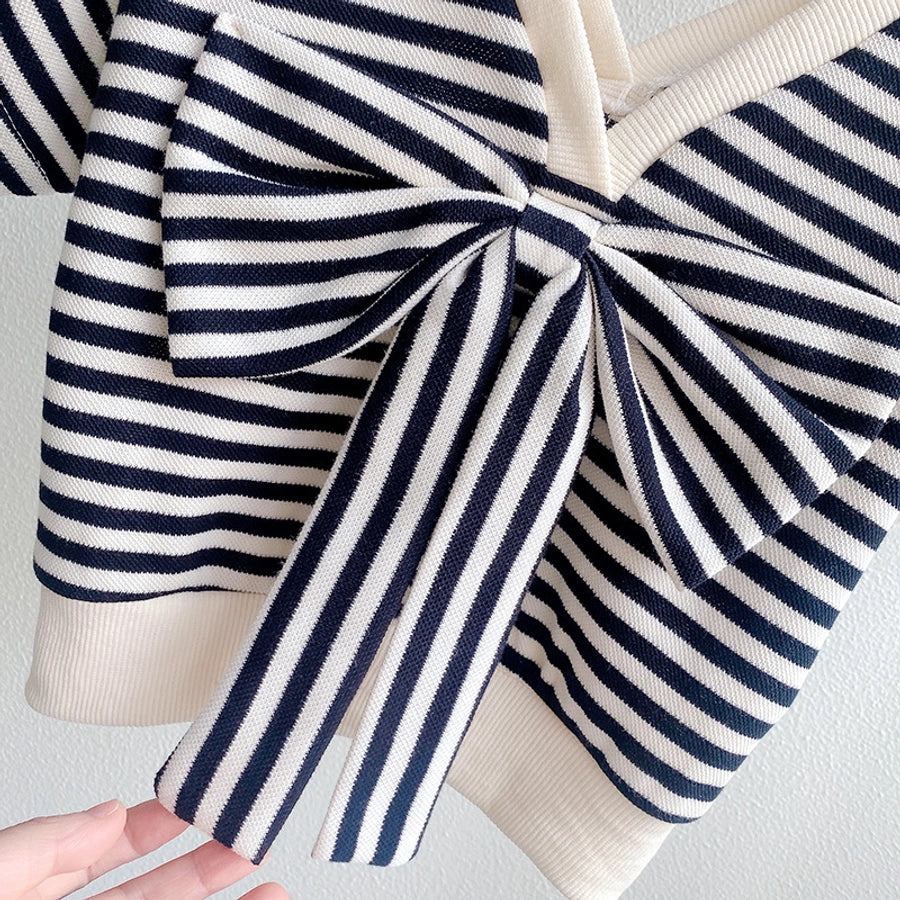 Stripe bow knot girls clothing sets