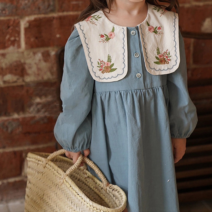 Flower embroidery cotton girls dresses