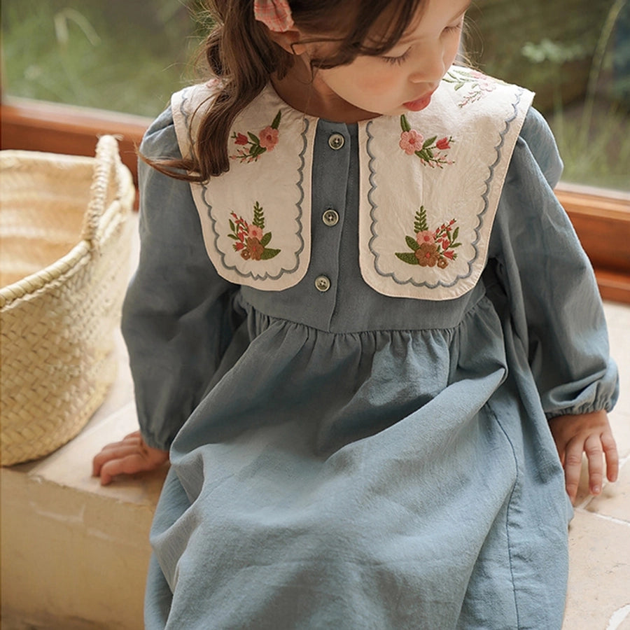 Flower embroidery cotton girls dresses