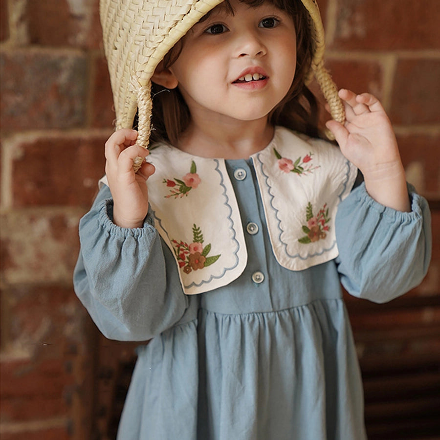 Flower embroidery cotton girls dresses