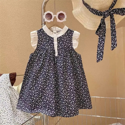 Flower print cotton girls dresses