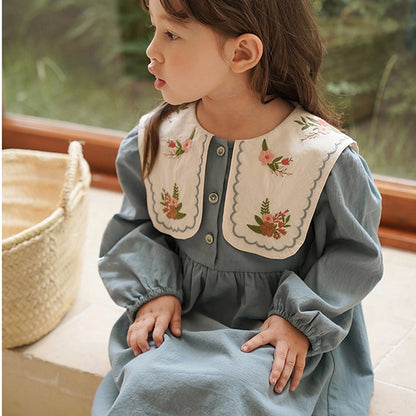 Flower embroidery cotton girls dresses